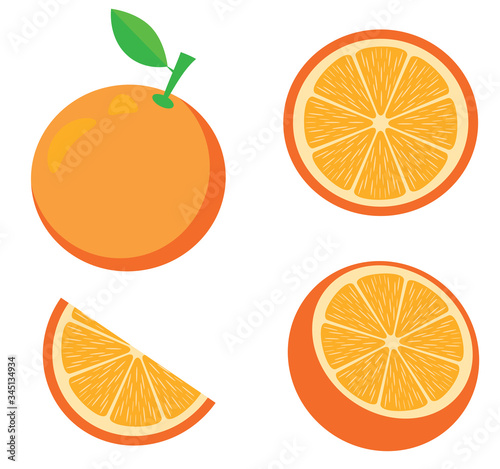 vector illustration of an orange. Fruits  slices  oranges. Fresh fruit background isolated on white.