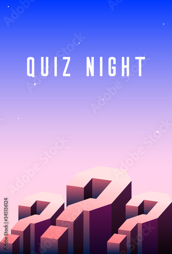 Quiz night poster with questions. Modern pub team game. Questions game. Quiz night announcement poster design web banner background vector illustration. Pub quiz held in a pub or bar, night club