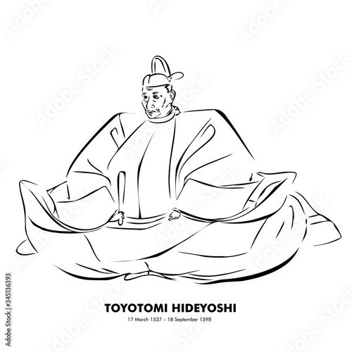 豊臣秀吉（1537 – 1598）　歴史上の人物　日本　線画イラスト
