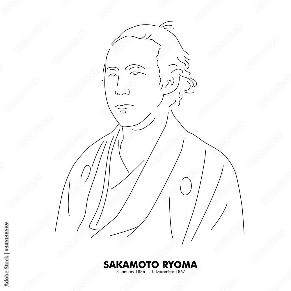 坂本龍馬 16 1867 歴史上の人物 日本 線画イラスト Stock Vector Adobe Stock