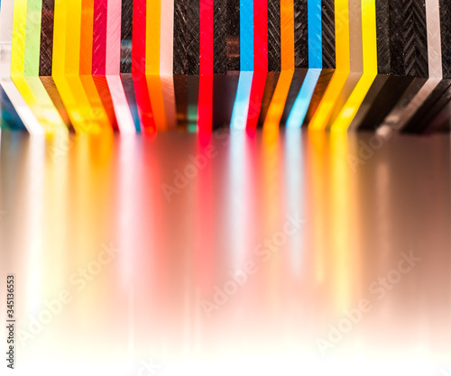 Fotografía light through Stack of different colours Cast Acrylic Sheet on white background