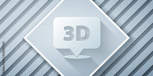 Paper cut Speech bubble with text 3D icon isolated on grey background. Paper art style. Vector Illustration