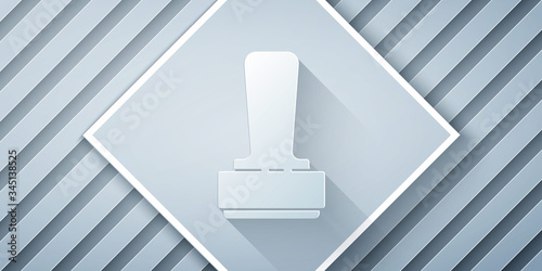 Paper cut Stamp icon isolated on grey background. Paper art style. Vector Illustration