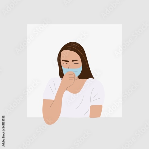 young women who cough and wear masks.vector illustration