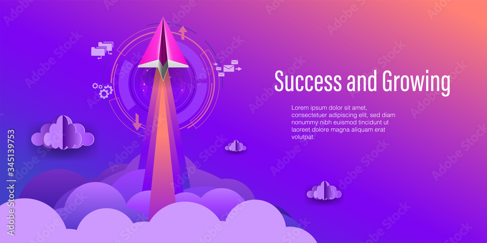 Paper airplanes flying up to sky and cloud to business success and growing. Concept of innovation, inspiration and start up. Paper airplanes flying up to sky and cloud to business success and growing. Concept of innovation, inspiration and start up.