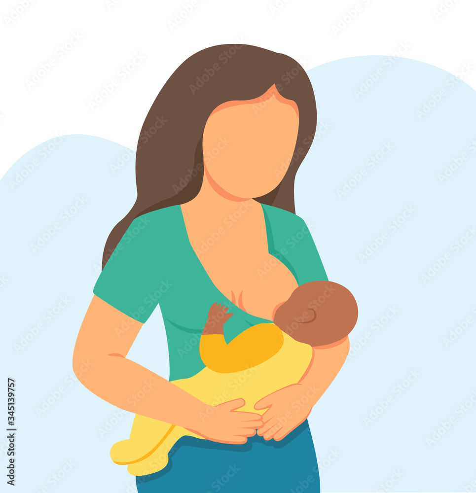 Concept vector illustration in cartoon style. Breastfeeding illustration,  mother feeding a baby with breast with nature background. Concept vector  illustration in cartoon style. Stock Vector | Adobe Stock