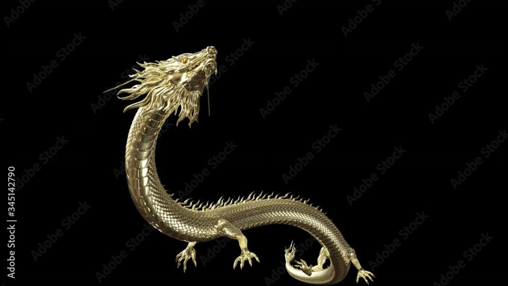 Full body gold dragon in smart pose with 3d rendering animation include alpha path.