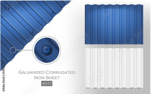 galvanized corrugated iron sheet eps 10 blue and white color. Roof metal tiles slab for covering or fencing material
