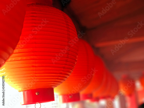 red lanterns in the temple