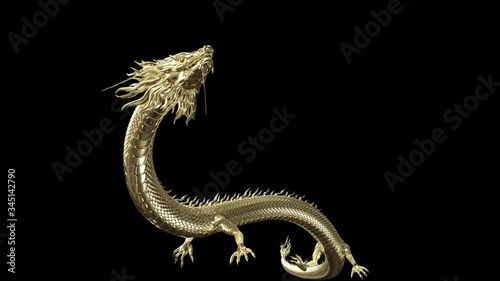 Full body gold dragon in smart pose with 3d rendering animation include alpha path.