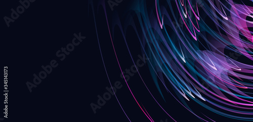Abstract dynamic composition of bright lines, lights path futuristic background in the dark