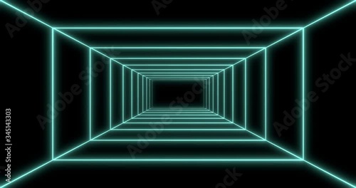 Infinate tunnel with teal color neo glow, empty space in middle.