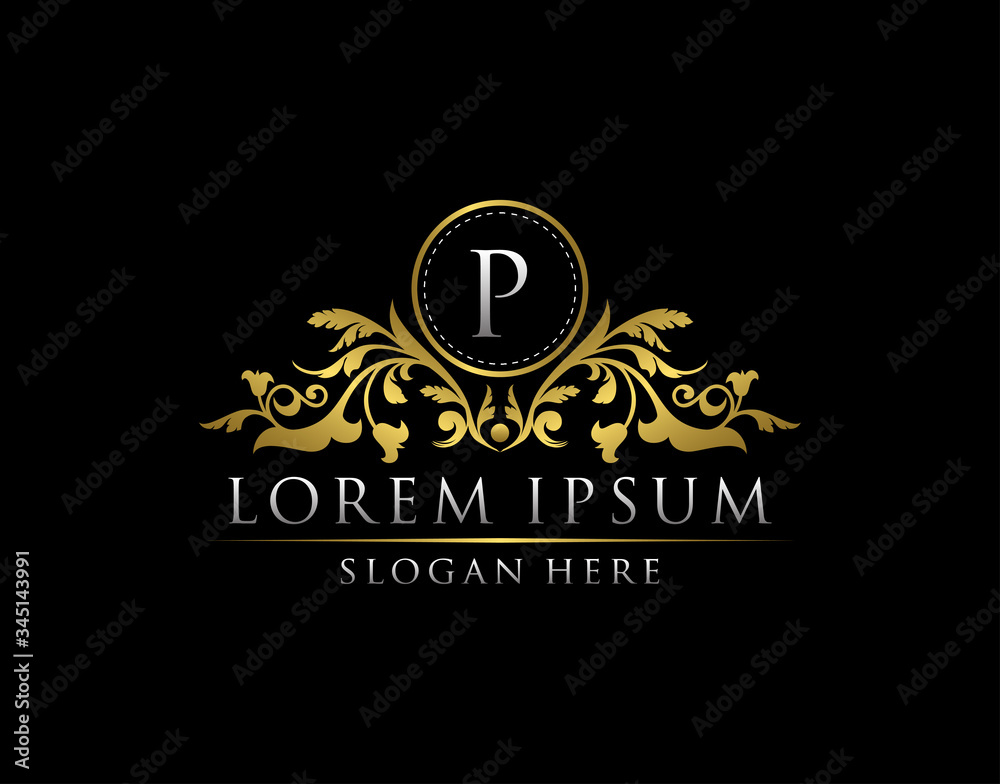 Fototapeta premium Luxury Gold P Letter Logo template in vector for Restaurant, Royalty, Boutique, Cafe, Hotel, Heraldic, Jewelry, Fashion and other vector illustration