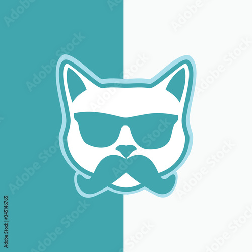 cat with glasses and mustache - funny cute flat face cat logo