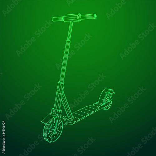 Roller scooter balance kick push bike. Eco alternative city transport. Wireframe low poly mesh vector illustration.