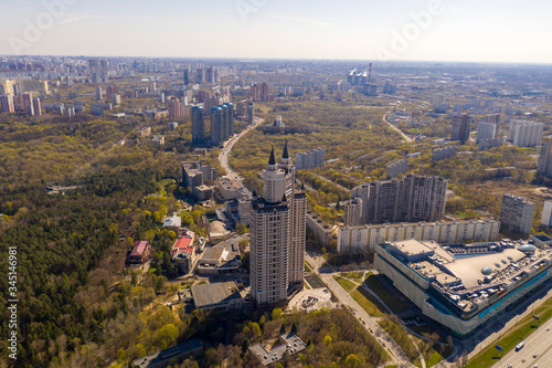 panoramic view of an urban area filmed from a drone