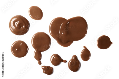 Chocolate cream spread isolated on white background, top view