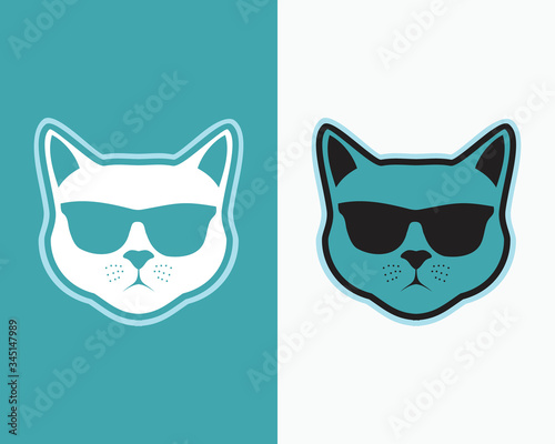 cat with glasses - flat cat icon or logo