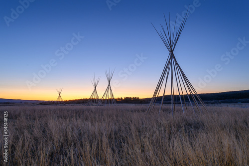 Tepee poles on the Stoney Indian Reserve at Morley, Alberta, Canada