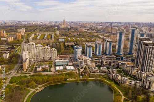 residential buildings around the city lake removed from the drone