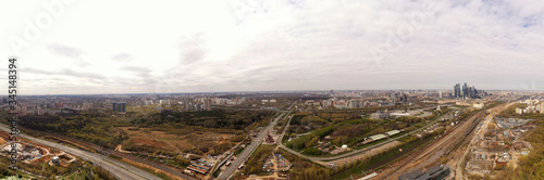 panoramic view of an urban area filmed from a drone