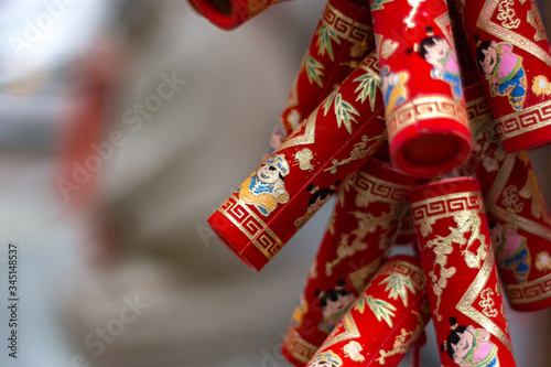 Traditional Chinese firecrackers for Chinese Lunar new year celebration