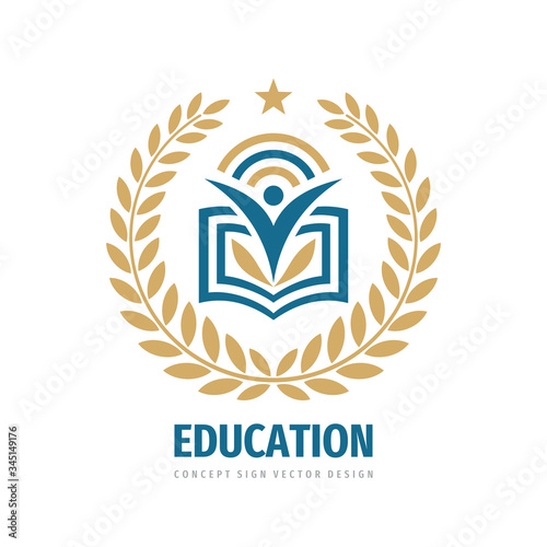 Education badge logo design. University high school emblem. Laurel wreath.