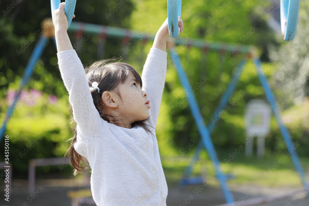 Fototapeta premium 雲梯で遊ぶ幼児 (5歳児)