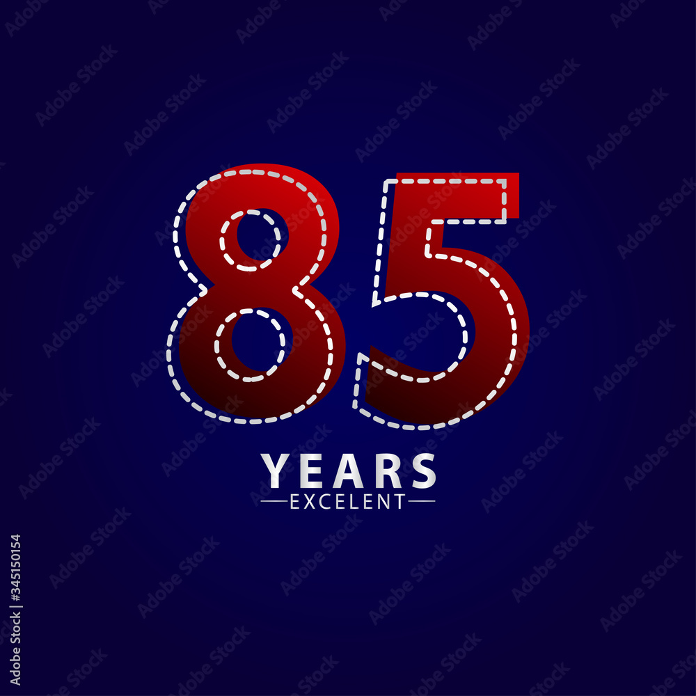 85 Years Excellent Anniversary Celebration Red Dash Line Vector Template Design Illustration 85 Years Excellent Anniversary Celebration Red Dash Line Vector Template Design Illustration
