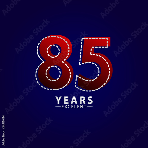 85 Years Excellent Anniversary Celebration Red Dash Line Vector Template Design Illustration