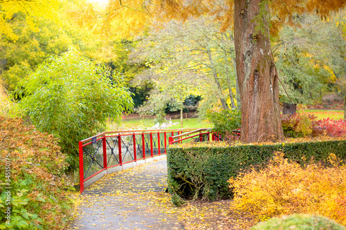 Beautiful autumn park on the grounds of Leeds castke