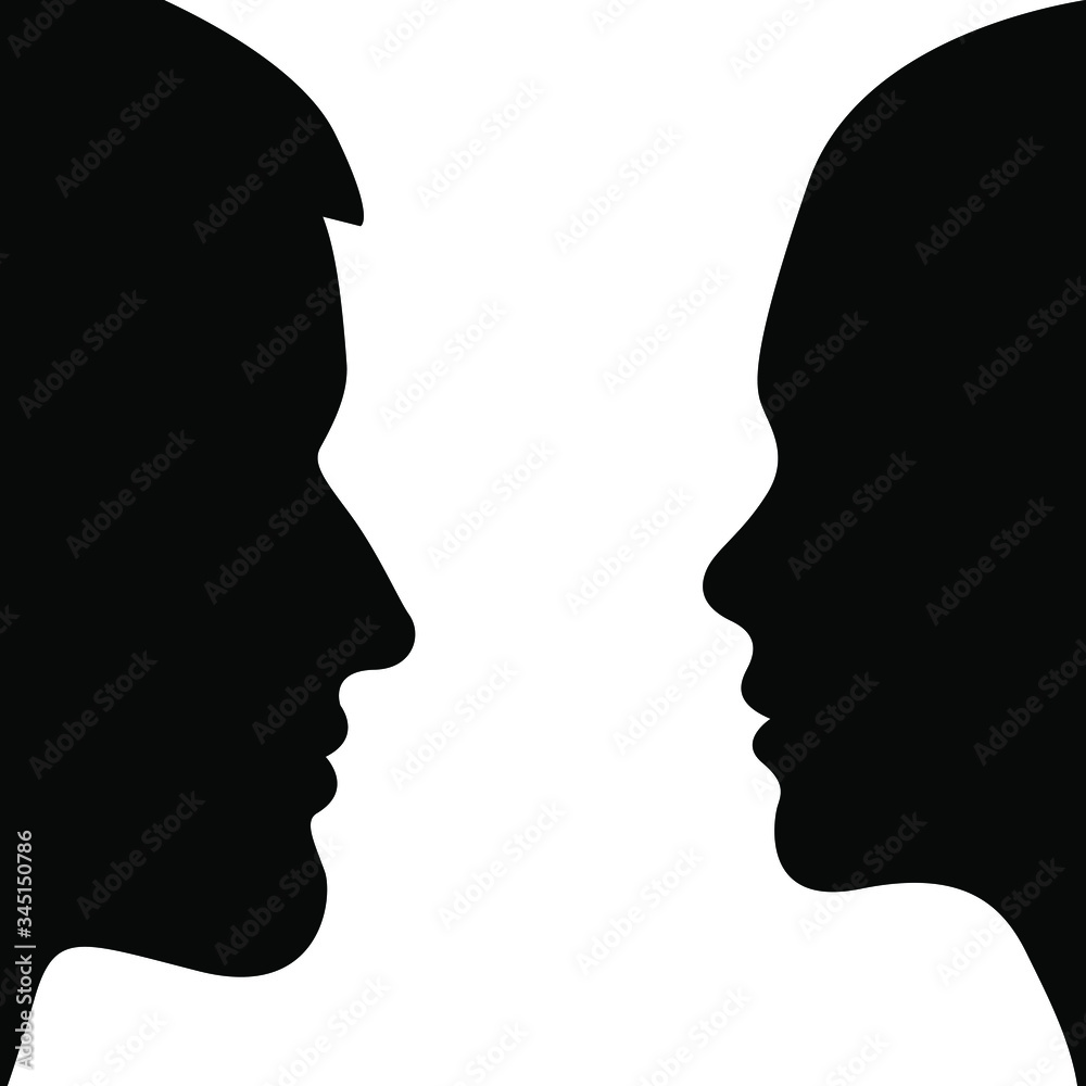 man and woman silhouette faces, vector isolated 