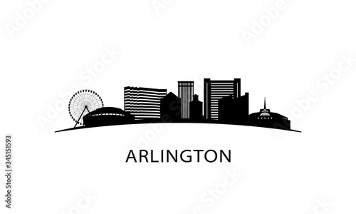 Arlington city Texas skyline. Black cityscape isolated on white background. Vector banner.