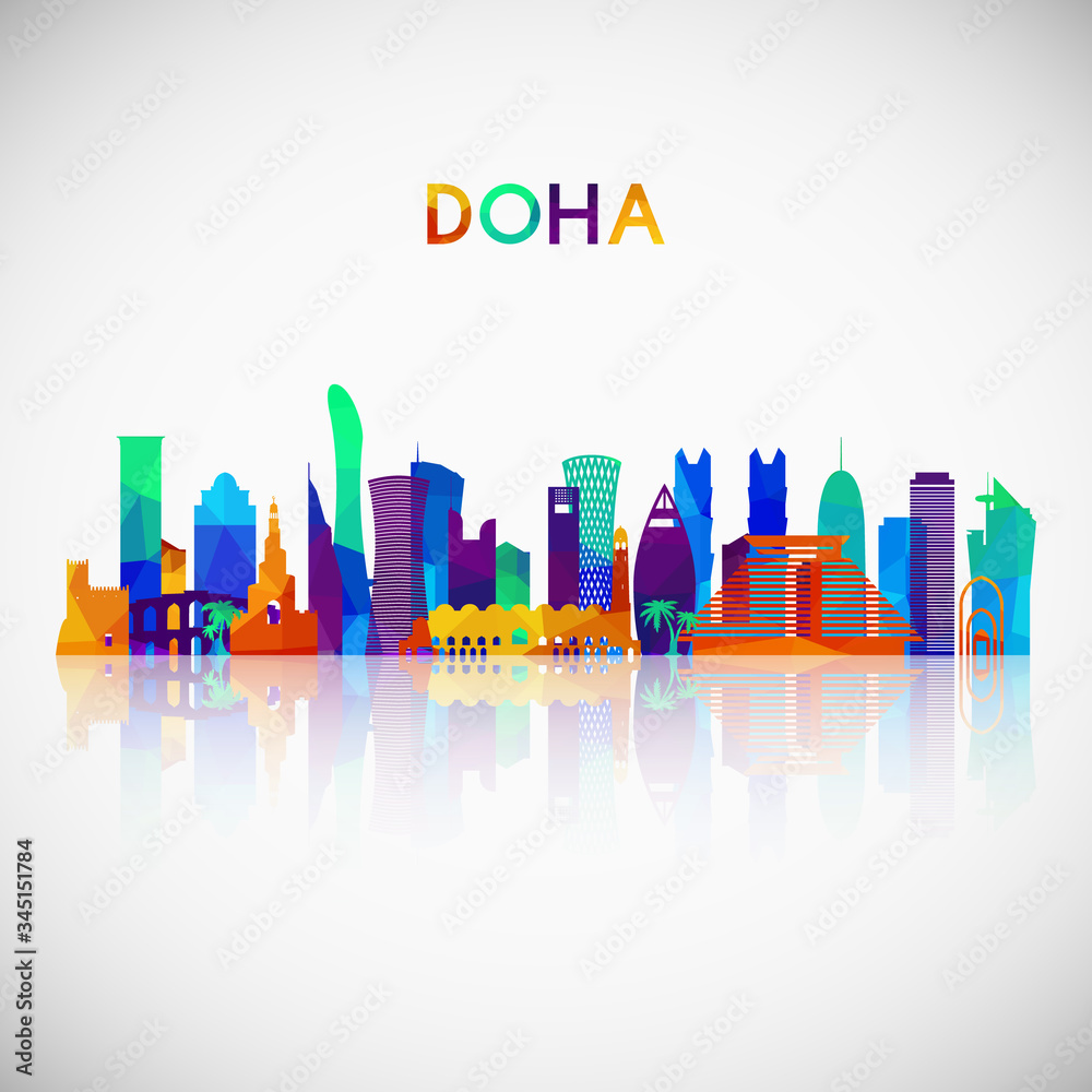 Doha skyline silhouette in colorful geometric style. Symbol for your design. Vector illustration.