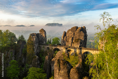 a beautiful view of the bridge of the Bastei of Rathen in saxon switzerland, Germany