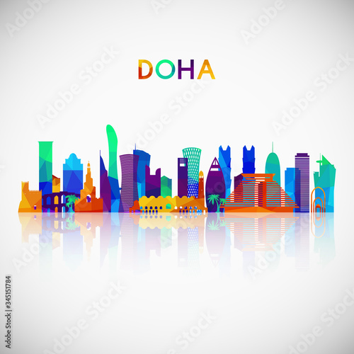 Doha skyline silhouette in colorful geometric style. Symbol for your design. Vector illustration.