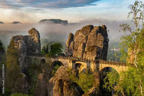 a beautiful view of the bridge of the Bastei of Rathen in saxon switzerland, Germany