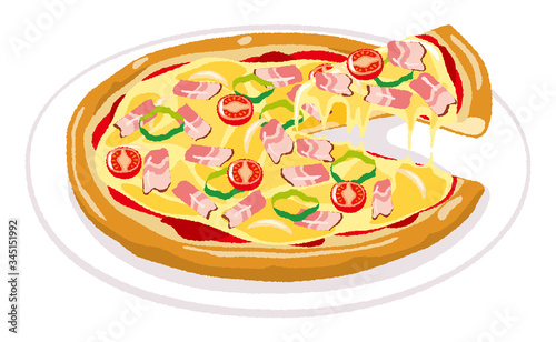 ベーコンピザのイラスト