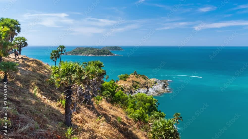 Beautiful Laem Promthep Cape in Phuket, famous view point scenic area for watching sunset; zoom in - Time Lapse Beautiful Laem Promthep Cape in Phuket, famous view point scenic area for watching sunset; zoom in - Time Lapse