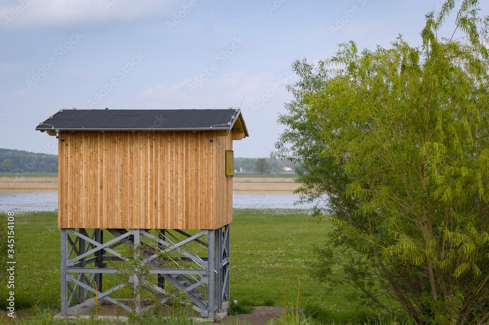 View of a new building for bird watching. From there you can see many animals.