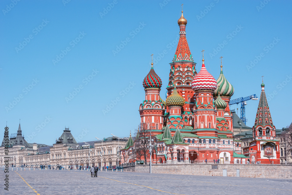 Morning view of St. Basil Cathedral on Red Square in Moscow, Morning view of St. Basil Cathedral on Red Square in Moscow,