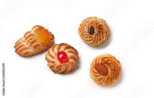 Almond Cookies with Candied Fruit – Typical Traditional Italian Sweets – Isolated on White Background