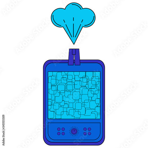 Humidifier for home with outgoing steam in blue color isolated on white background. Purifier microclimate. Humidifier air diffuser icon. Vector