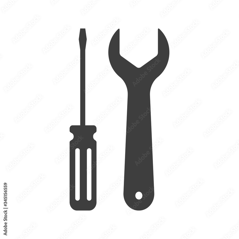 Wrench and hammer. Tools icon isolated on white background.