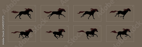 Horse Run cycle animation sprite sheet. animal run cycle for animation, game or something others