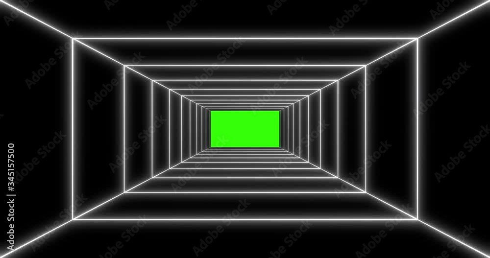 Infinate tunnel with white color neo glow, green screen in the middle. Infinate tunnel with white color neo glow, green screen in the middle.