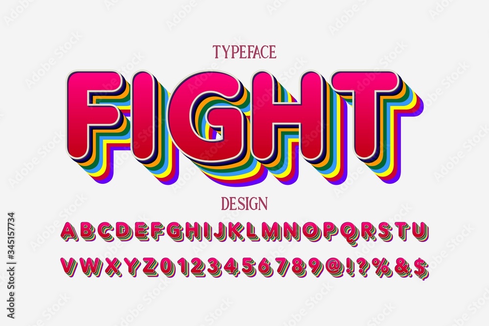 alphabet font, modern design , vector of colorful stylized, shadow effect