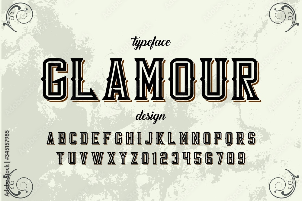 vintage  font, retro alphabet, letters and numbers gray and black style background