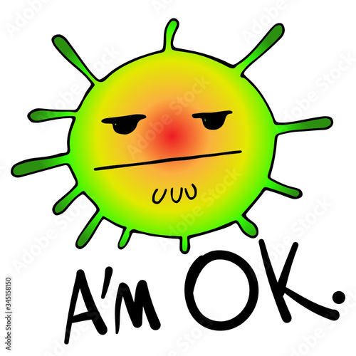 Coronavirus with the emotion of indifference and inertia. Sticker with COVID-19 in cartoon style on a white isolate. Vector illustration with a sad microorganism for design, social networks and print.