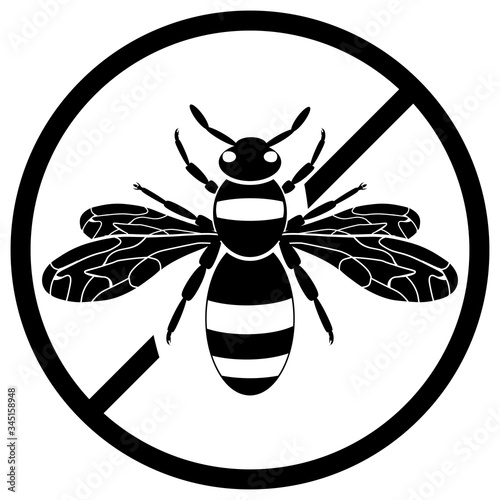 Non insect wasp sign. Black wasp silhouette. A stinging insect. Vector